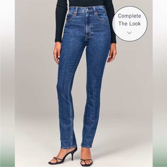 Abercrombie & Fitch Ultra High Rise 90s Slim Straight Jeans Dark Wash - Picture 3 of 12